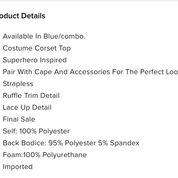 Supergirl corset top - blue/red - Picture 4 of 6